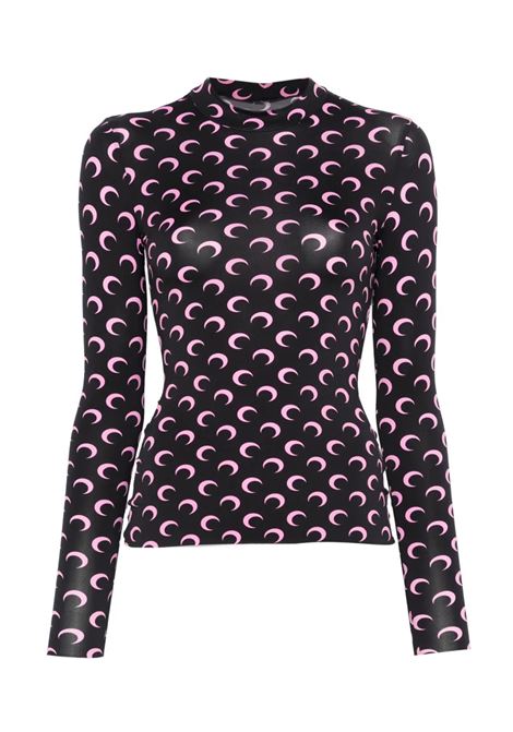 moon printed jersey ls highneck top woma black and pink MARINE SERRE | WTS005ACJER0001BK90